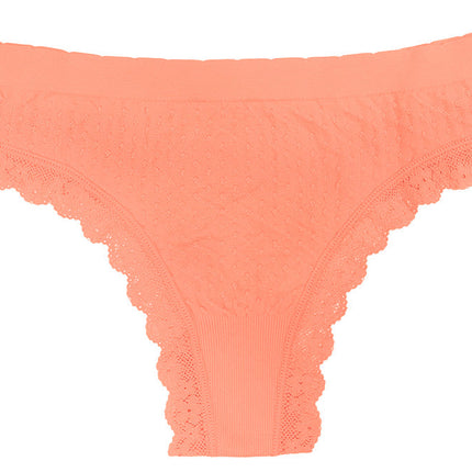 Scalloped Dot and Lace Seamless Tag Free Thong