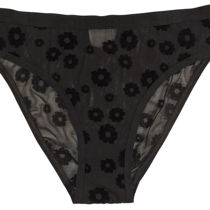 Black Daisy Flocked Mesh High Waist Bikini