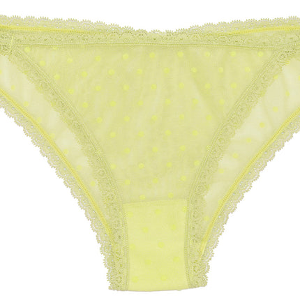 Flocked Polka Dot Mesh Cheeky with Lace Details
