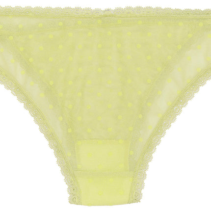 Flocked Polka Dot Mesh Cheeky with Lace Details