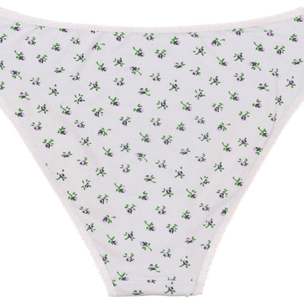 Printed Cotton High Waist Bikini with Picot Trim