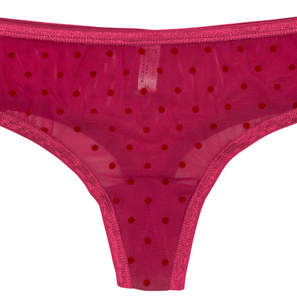Polka Dot Mesh Thong with Satin Trim