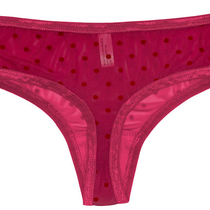 Polka Dot Mesh Thong with Satin Trim