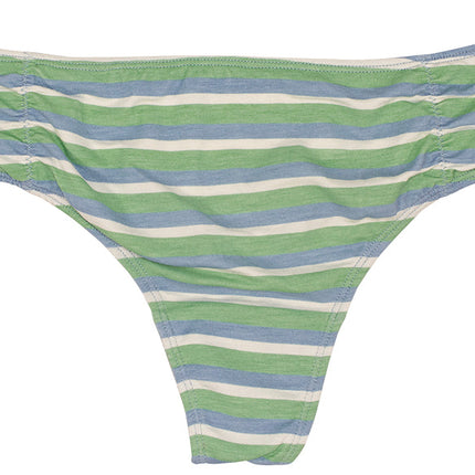 Blue and Green Striped Modal Thong with Ruching