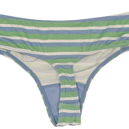 Blue and Green Striped Modal Thong with Ruching