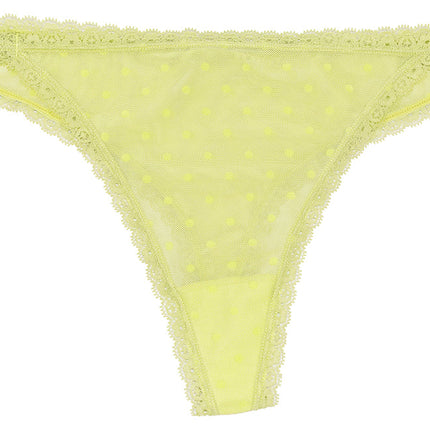 Flocked Polka Dot Mesh Thong with Lace Details