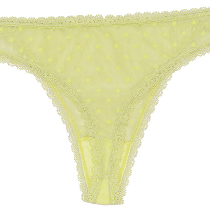 Flocked Polka Dot Mesh Thong with Lace Details