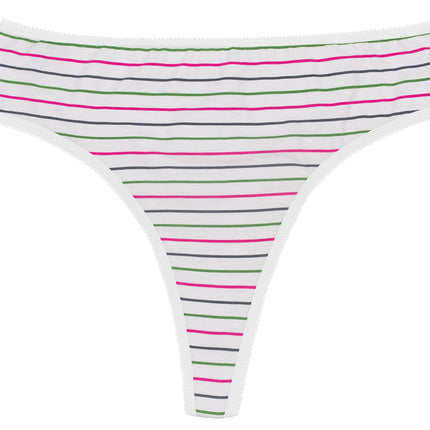 Printed Cotton High Waist Thong with Picot Trim