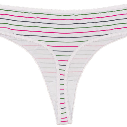 Printed Cotton High Waist Thong with Picot Trim