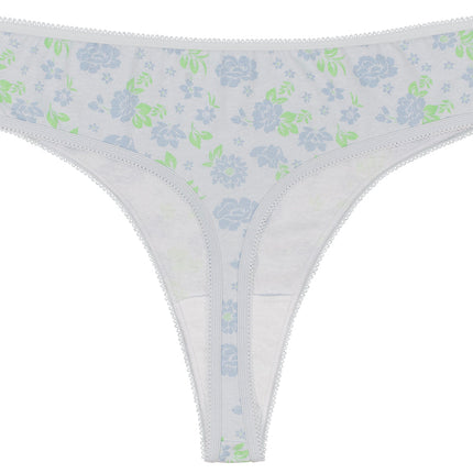 Printed Cotton High Waist Thong with Picot Trim
