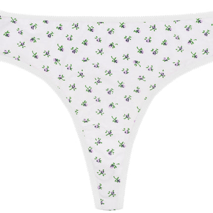 Printed Cotton High Waist Thong with Picot Trim