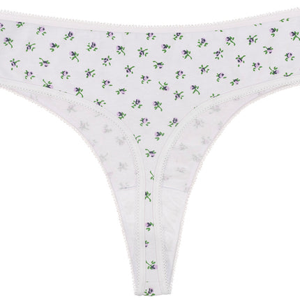 Printed Cotton High Waist Thong with Picot Trim