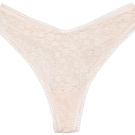 High Leg Daisy Lace Thong with Picot Trim