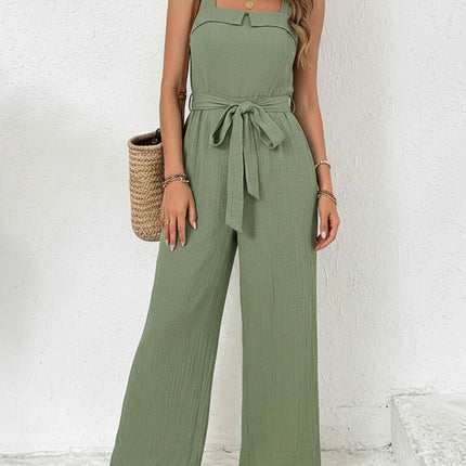 Trendy Tie Waist Wide Leg Jumpsuit