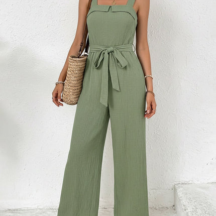 Trendy Tie Waist Wide Leg Jumpsuit