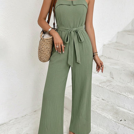 Trendy Tie Waist Wide Leg Jumpsuit