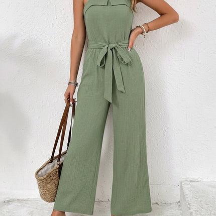 Trendy Tie Waist Wide Leg Jumpsuit