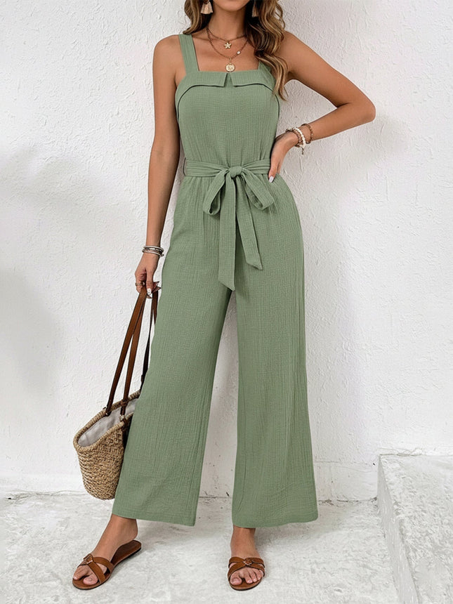 Trendy Tie Waist Wide Leg Jumpsuit