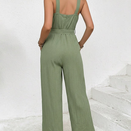 Trendy Tie Waist Wide Leg Jumpsuit