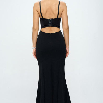 Beaded Bustier Mermaid Maxi Dress