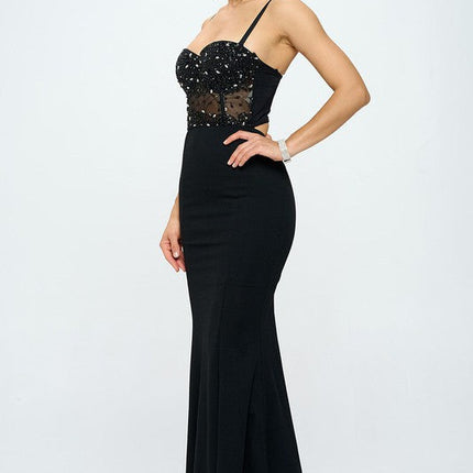 Beaded Bustier Mermaid Maxi Dress
