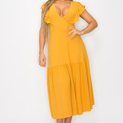 Long Dress With Short Ruffle Sleeves
