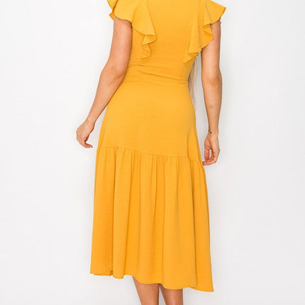 Long Dress With Short Ruffle Sleeves