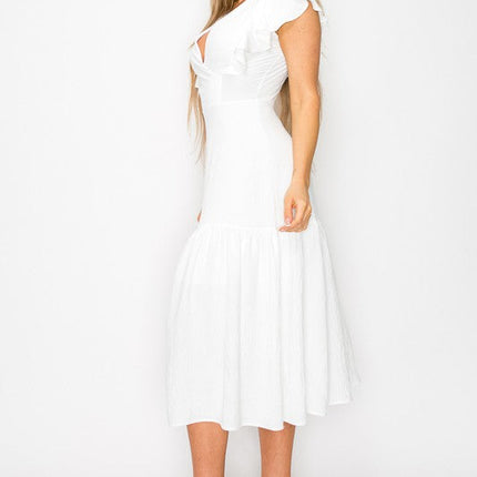 Long Dress With Short Ruffle Sleeves