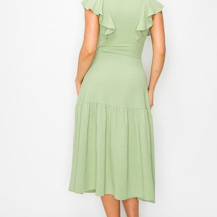 Long Dress With Short Ruffle Sleeves