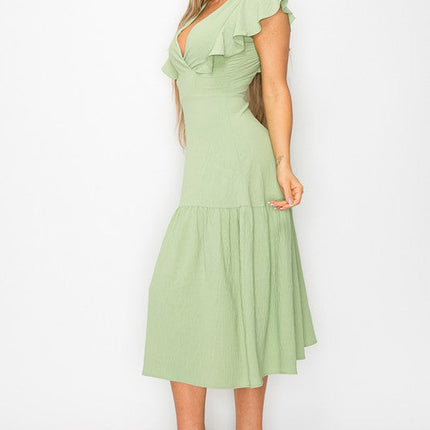 Long Dress With Short Ruffle Sleeves
