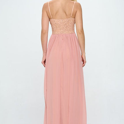Lace Detail Bustier Floor Length Maxi Dress
