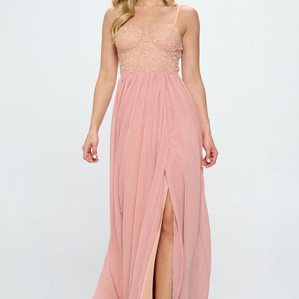 Lace Detail Bustier Floor Length Maxi Dress