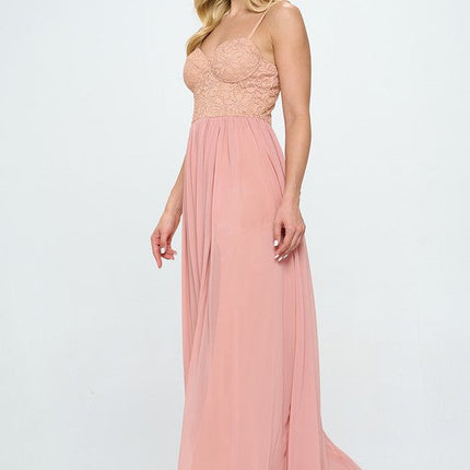Lace Detail Bustier Floor Length Maxi Dress