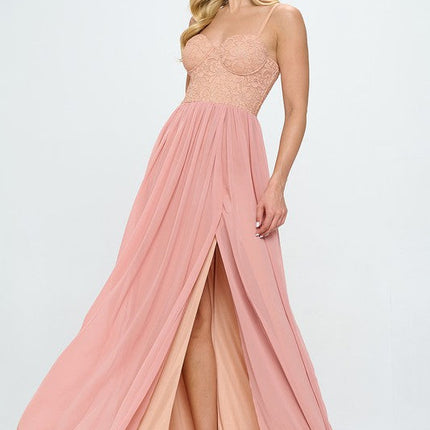 Lace Detail Bustier Floor Length Maxi Dress