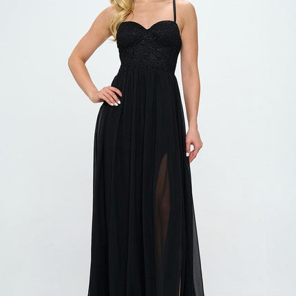 Lace Detail Bustier Floor Length Maxi Dress