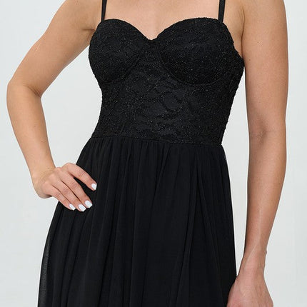 Lace Detail Bustier Floor Length Maxi Dress