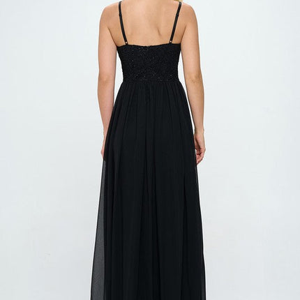 Lace Detail Bustier Floor Length Maxi Dress