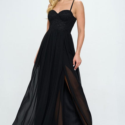 Lace Detail Bustier Floor Length Maxi Dress