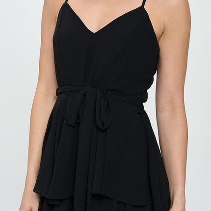 Belted Layered Hem Sleeveless Maxi Dress