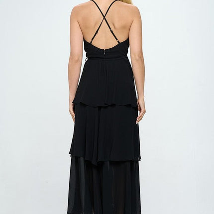 Belted Layered Hem Sleeveless Maxi Dress