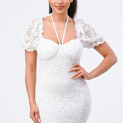 BUBBLE SLEEVES BODYCON MINI DRESS