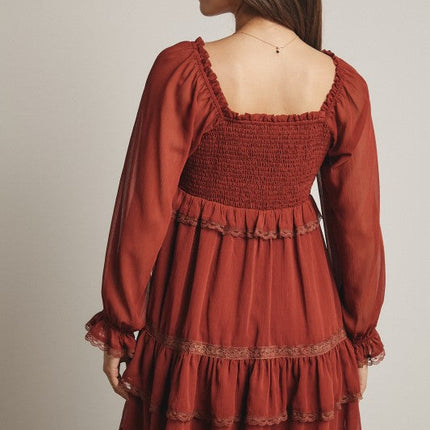 Crinkled Tiered Boho Mini Dress