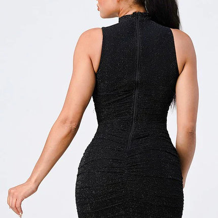 CROSS HALTER BODYCON MINI DRESS