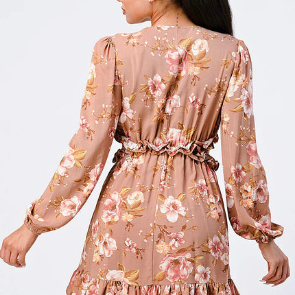 FLORAL CHIFFON V-NECK MINI DRESS