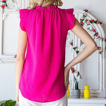 SOLID RUFFLE MOCK NECK BLOUSE