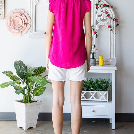 SOLID RUFFLE MOCK NECK BLOUSE