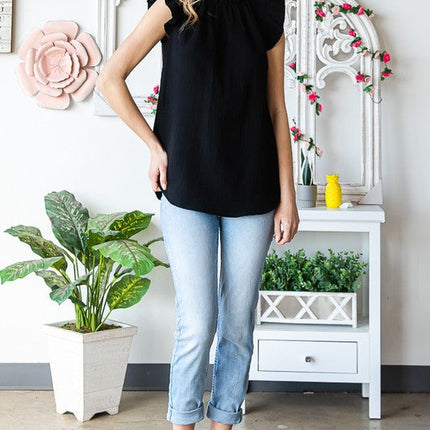 SOLID RUFFLE MOCK NECK BLOUSE