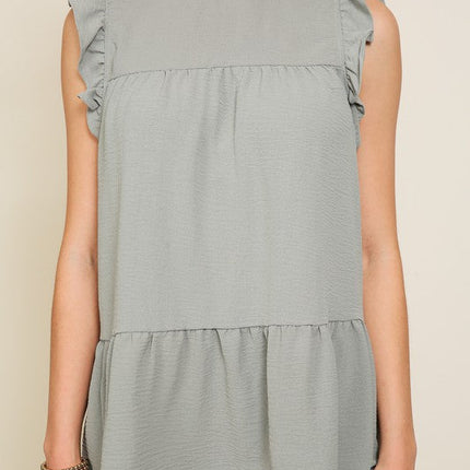 BABYDOLL TOP WITH RUFFLE SLEEVES AND NECKLINE