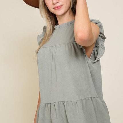 BABYDOLL TOP WITH RUFFLE SLEEVES AND NECKLINE