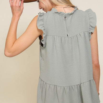 BABYDOLL TOP WITH RUFFLE SLEEVES AND NECKLINE